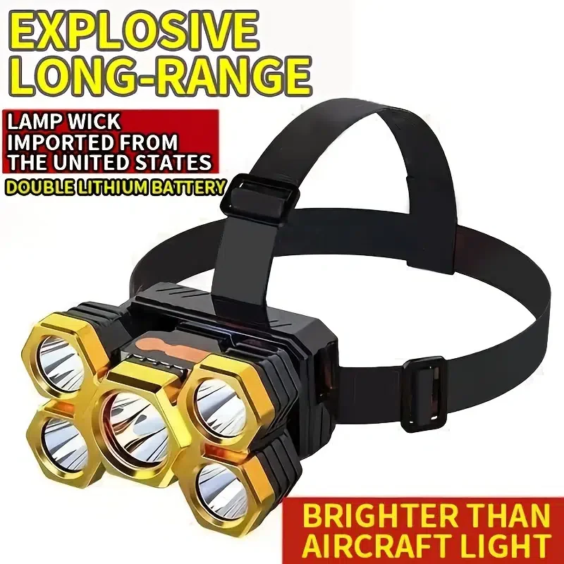 

Headlight 5 Lamp Set Outdoor Portable Searchlight Headwear Waterproof Flashlight Fishing Lighting Camping Supplies