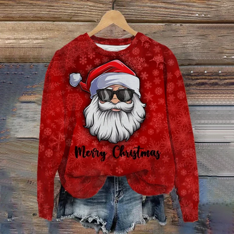 

Женская толстовка с капюшоном и принтом Санта-Клауса, с круглым вырезом