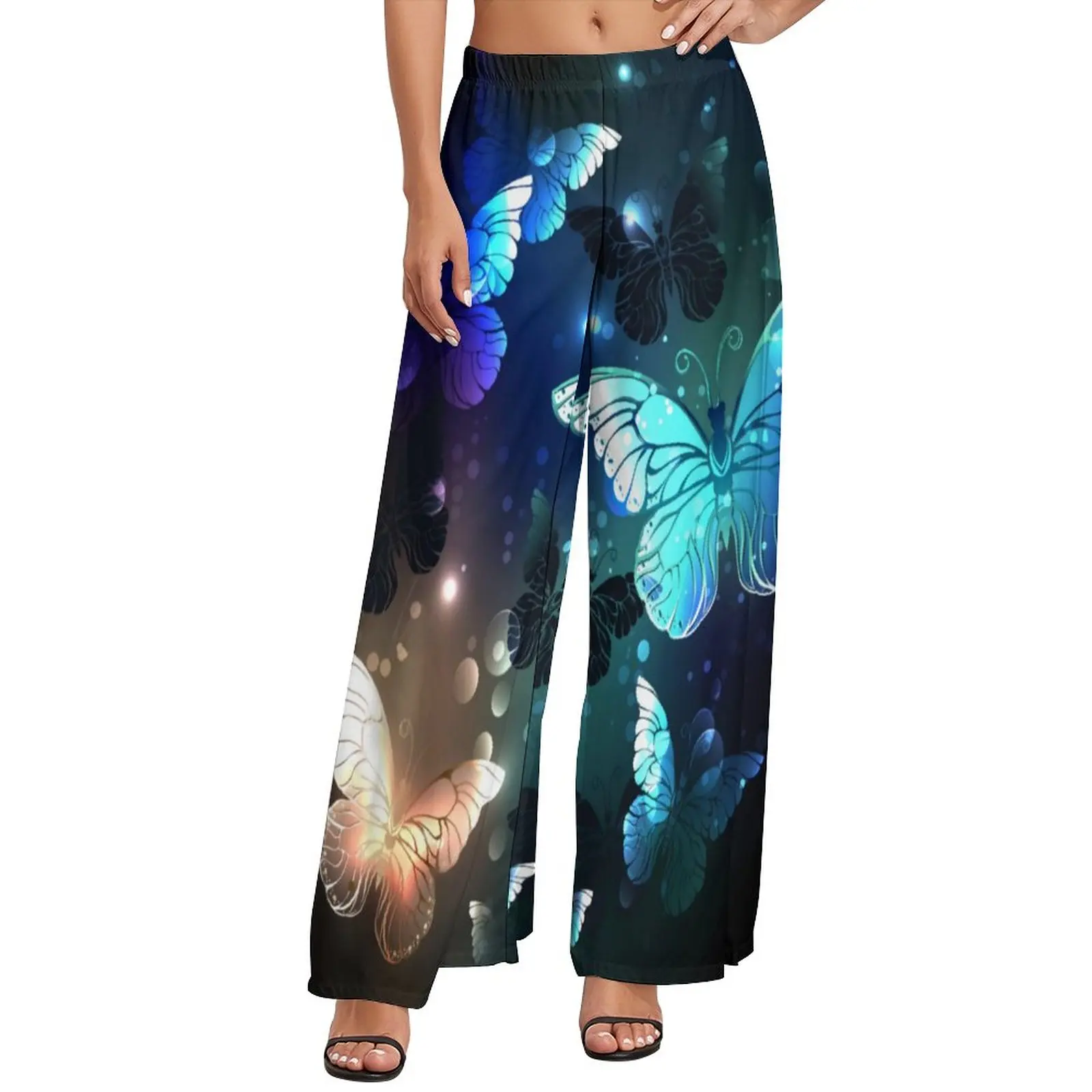 

Брюки женские с принтом «бабочка», повседневные Широкие штаны с животным принтом, прямые брюки большого размера в стиле Харадзюку