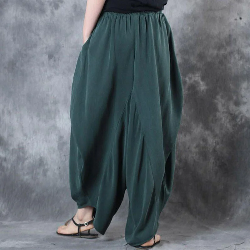 

Hot sale 2023 Summer Elastic Waist Loose Wide Leg Pants Woman Cotton Linen Vintage Solid Baggy Pants Trousers Pantalon Femme