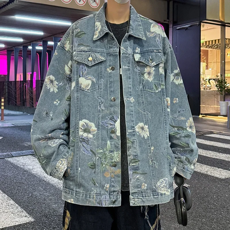 Модная джинсовая куртка для мужчин свободный крой повседневный стиль