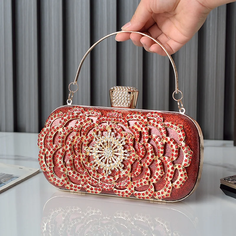 

Red Tote Bag Diamond Clutch Mujer Brands Handbags for Women Flower Designer Luxury Phone Bag Crossbody Evening Purse