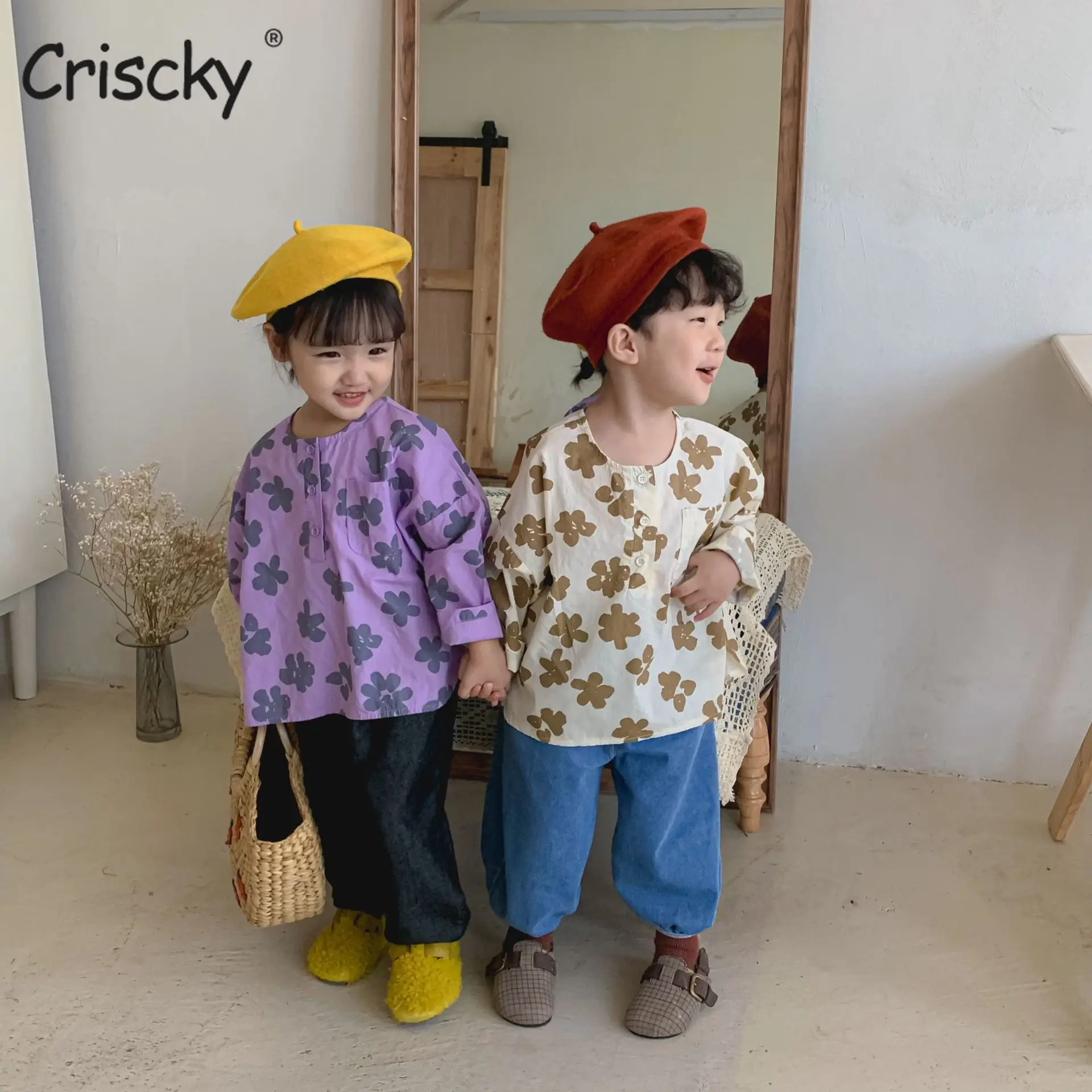

Criscky 2022 Autumn Girls Shirt Korean New Baby Boys Girls Floral Shirt Children's Cotton Long Sleeve Kids Shirt Clothes