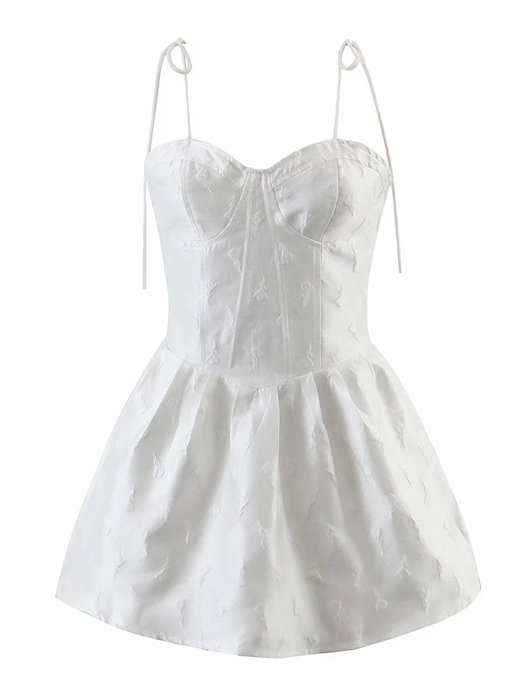 

YENKYE 2022 Fashion Women Sexy Sleeveless Floral White Dress Summer Ladies Holiday Party Short Dress Princess Vestido