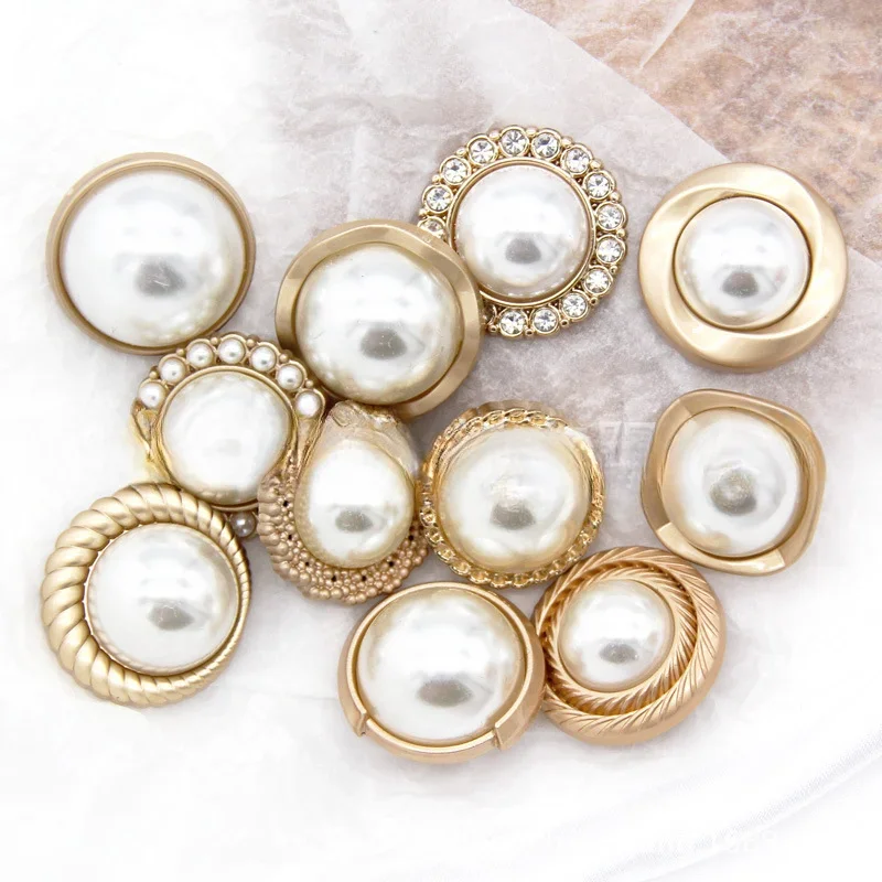 10 шт. жемчужные золотые металлические женские пуговицы для пальто одежды