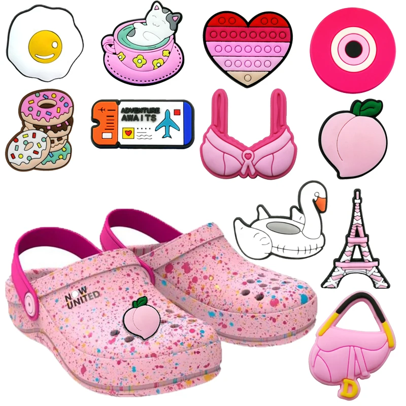 

1pcs Cute Foods Image PVC Shoe Charms Accessories Poached Egg Beer Donut Shoe Decorations Ornaments fit Bracelets Kids Gift