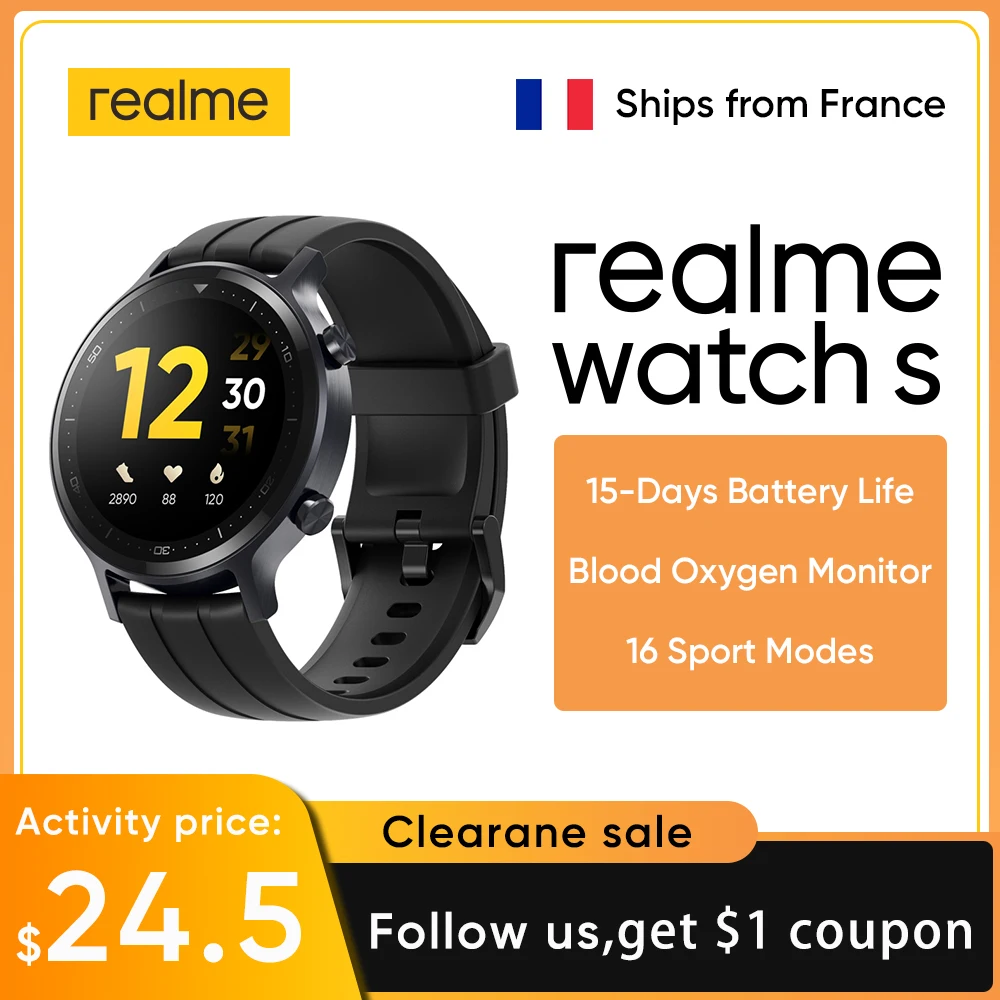 Price Realme Watch S Smartwatch Versión global Monitor de oxígeno en sangre a prueba de agua Hombres Mujeres Reloj inteligente Control de música para ios Android