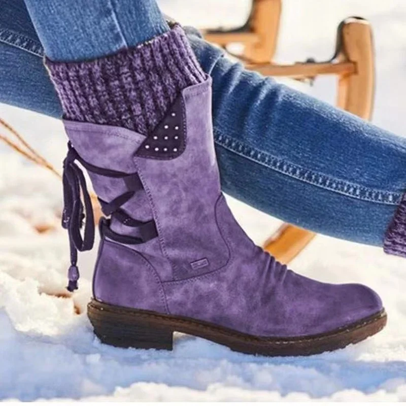 

Spring and Autumn Women's Boots New Thick-soled Mid-tube Martin Boots Women's Cotton Boots Warm Retro Wool Boots Botas De Mujer