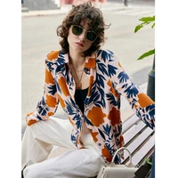 blouse women 100 silk peony printed long sleeves single breasted ladies high quality straight loose shirt top new fashion