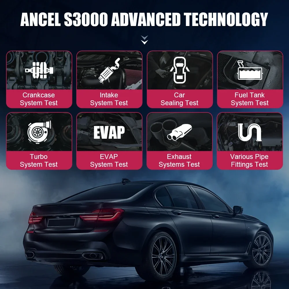 Фото Детектор утечек дыма ANCEL S3000 для автомобилей, диагностический прибор для проверки топливопроводов, тестер вакуумного давления в авто №2