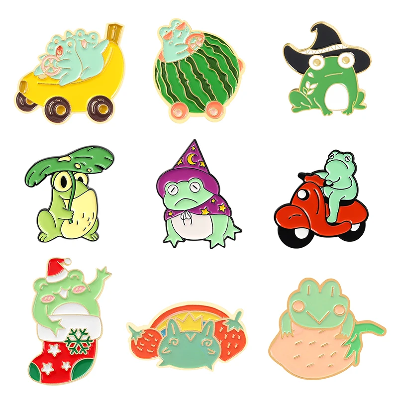 

Quack Quack Enamel Pin Frog Witch Froggy Strawberry Brooch Cute Cartoon Animals Fruit Car Badge Christmas Jewelry Gift Children