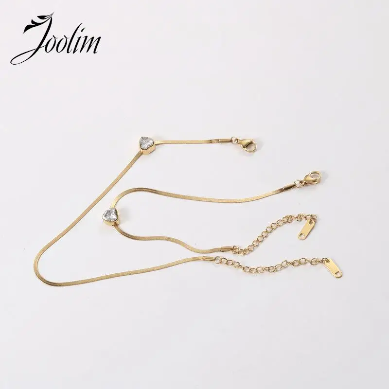 

JOOLIM Jewelry High End Gold Finish Non Tarnish Movable Peach Zircon Flat Snake Blade Chain Bracelet Stainless Steel Jewelry