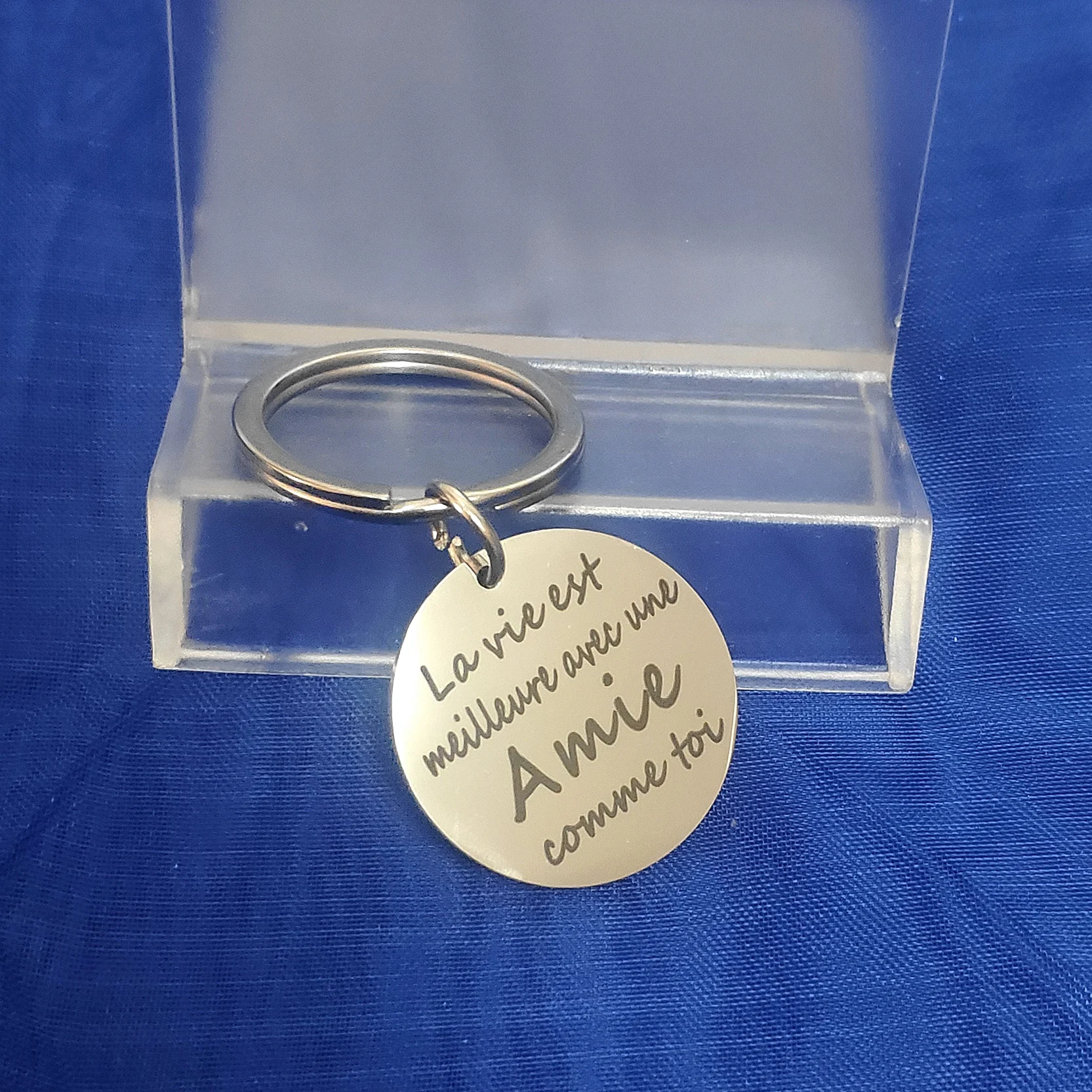 

Friendship Ornaments Key Pendant Car Keys Keychain Graduation Stainless Steel Mirror Gift Keyring French Proverbs Best Friend