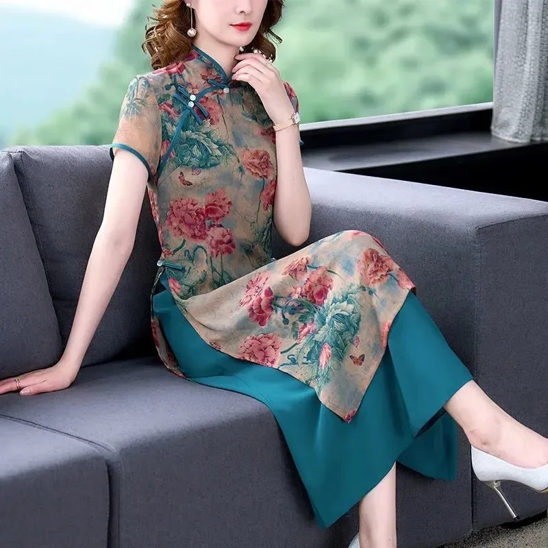 

Cheongsam 2022 New Fashion Mother's Summer Dress Slim Slim Young High-End Skirt With Foreign Temperament