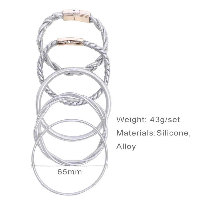 5 Pieces Set Silicone Jelly Bangles For Women Round Hollow Tube Happy Party Fashion Jewelry Trendy New Styles Accessories C1360