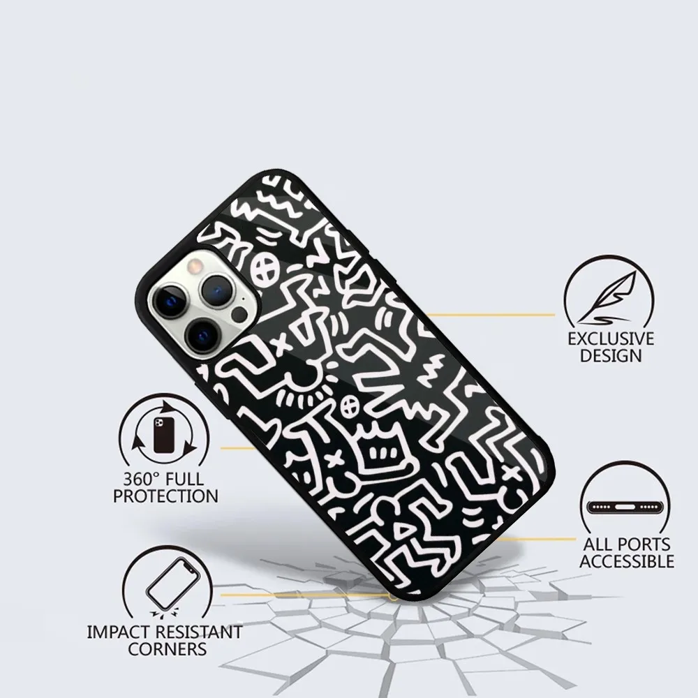 K-KeithS Art H-HaringS Phone Case For iPhone 16 15 14 13 12 11 Plus Pro Max Mini Magsafe Magnetic Wireless Charging