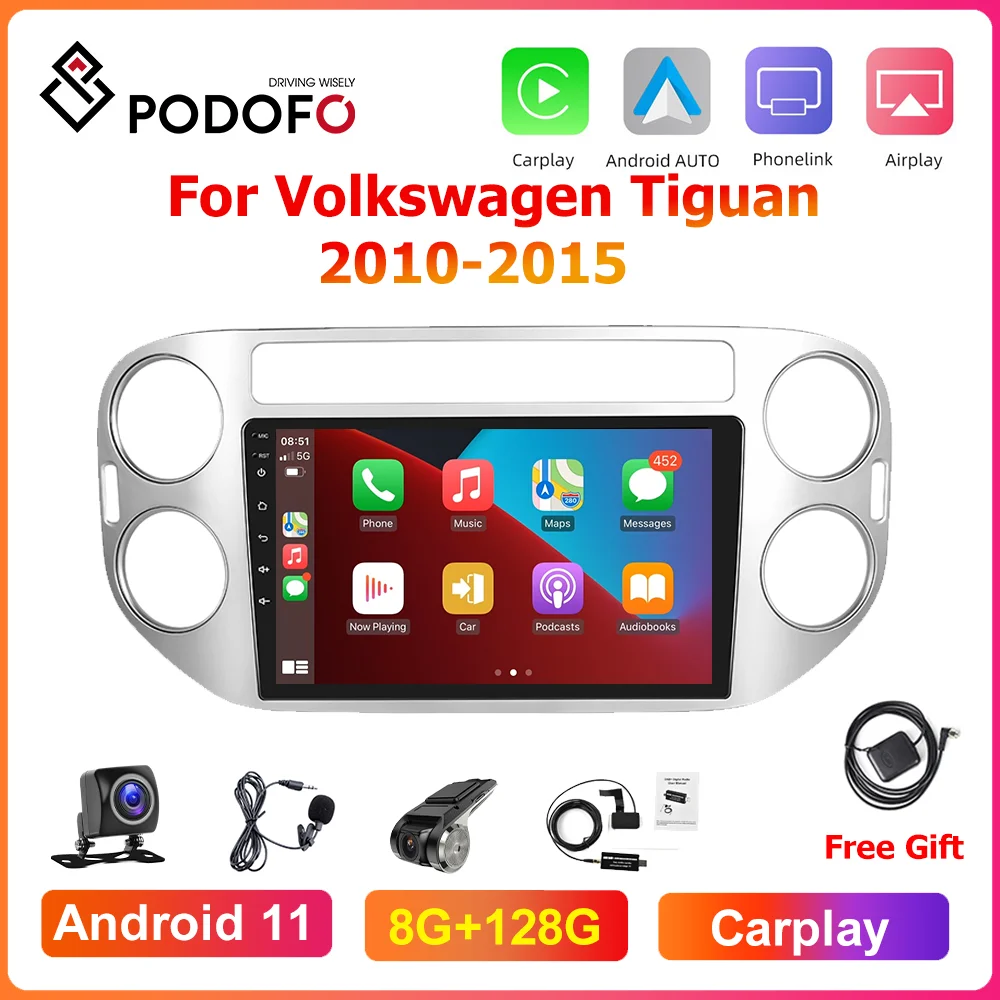 Автомагнитола Podofo для Volkswagen Tiguan 2010-2015 мультимедийный видеоплеер Carplay GPS-навигация