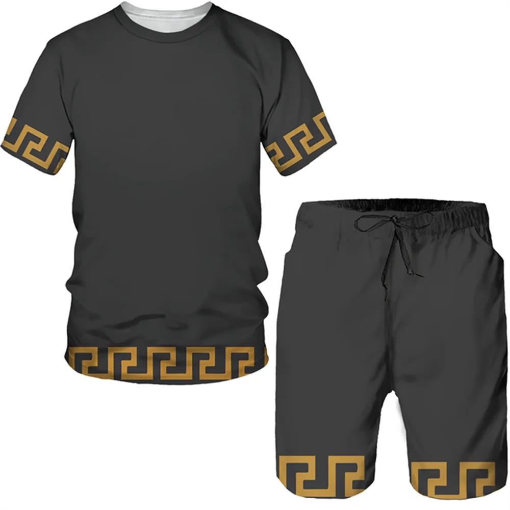 Men's Sports 3D Printing Suit Retro Auspicious Print Summer Casual Street Breathable Personality Oversized Size Men's Clothing