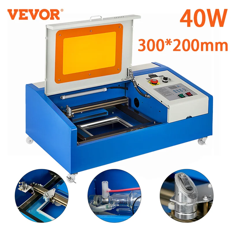 

VEVOR 40W CO2 Laser Engraving Machine 300*200mm Laser Engraver Cutting Machine LCD Display Rotate Wheels Woodworking Milling
