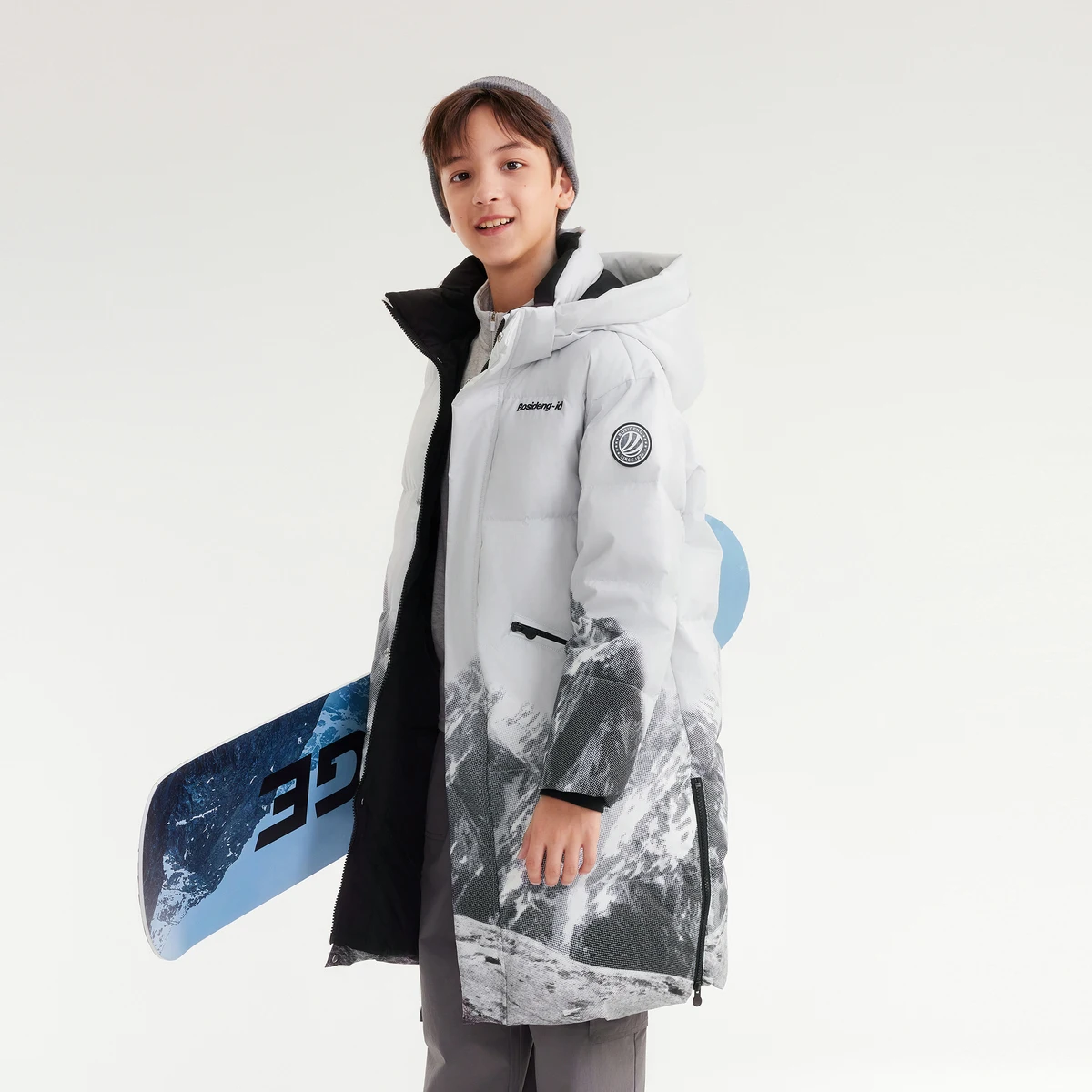 Детская куртка BOSIDENG зимнее длинное теплое пальто пуховик с капюшоном модная