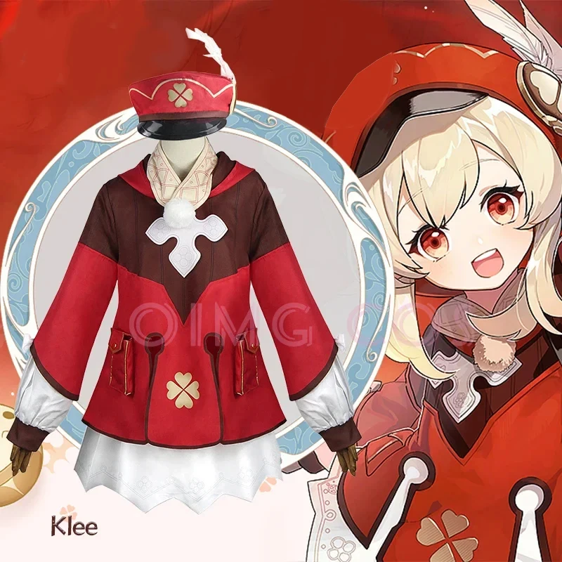Костюм для косплея Genshin Impact Klee Униформа парик Аниме Костюмы в китайском стиле на