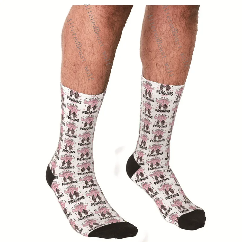 

Men's Funny socks Just a girl how loves Penguins Socks harajuku Men Happy hip hop Novelty boys Crew Casual Crazy Socks for men