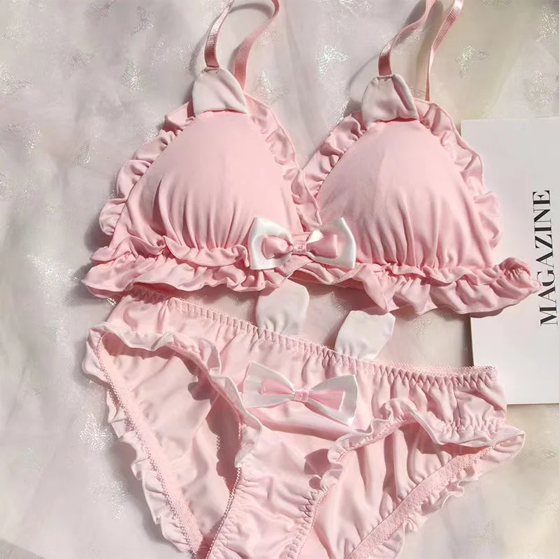 Japanese bra underwear girl pink bralette cute fresh lolita my melody no steel ring brassiere sweet 2pcs bra and panty set