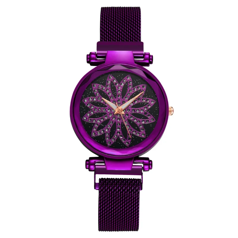 

Retro Round Quartz Flower Rhinestone Dial Casual Watches Stainless Net Strap Fashionable Clock Waterproof Wristwatch for Women
