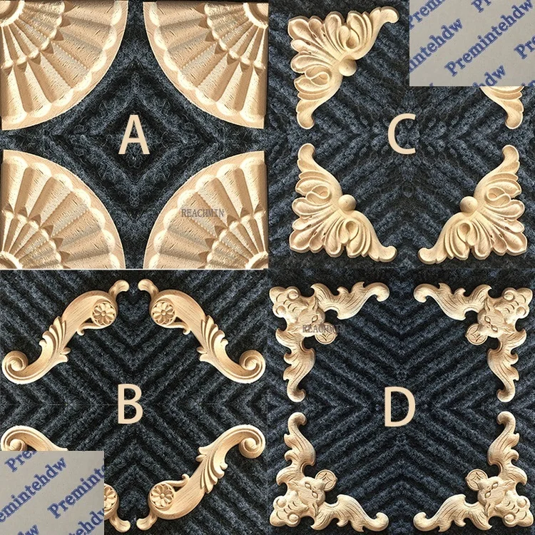 

8PCS/LOT EUROPEAN FURNITURE ARCHITECTURAL CORNER APPLIQUES CORNERS FLOWER UNPAINTED Wood Applique