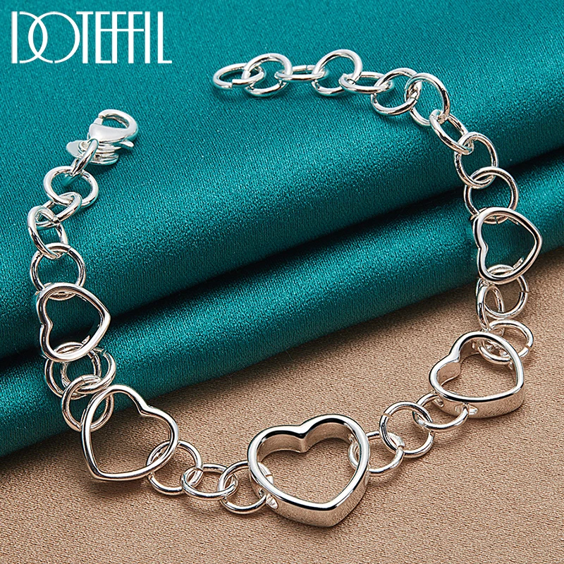 

DOTEFFIL 925 Sterling Silver Full Heart Bracelet Chain For Woman Fashion Wedding Engagement Party Jewelry