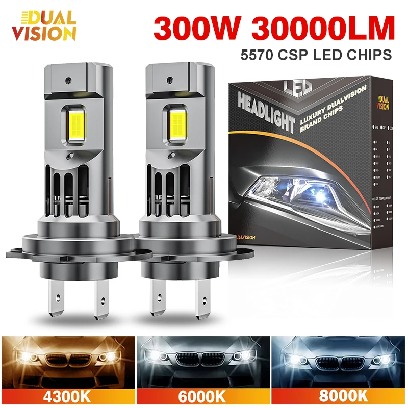 

300W Turbo H7 H11 Светодиодные лампы для фар CANBUS Lights 30000LM H4 9012 9005 HB3 9006 Мини-лампа 5570 CSP Беспроводная авт...