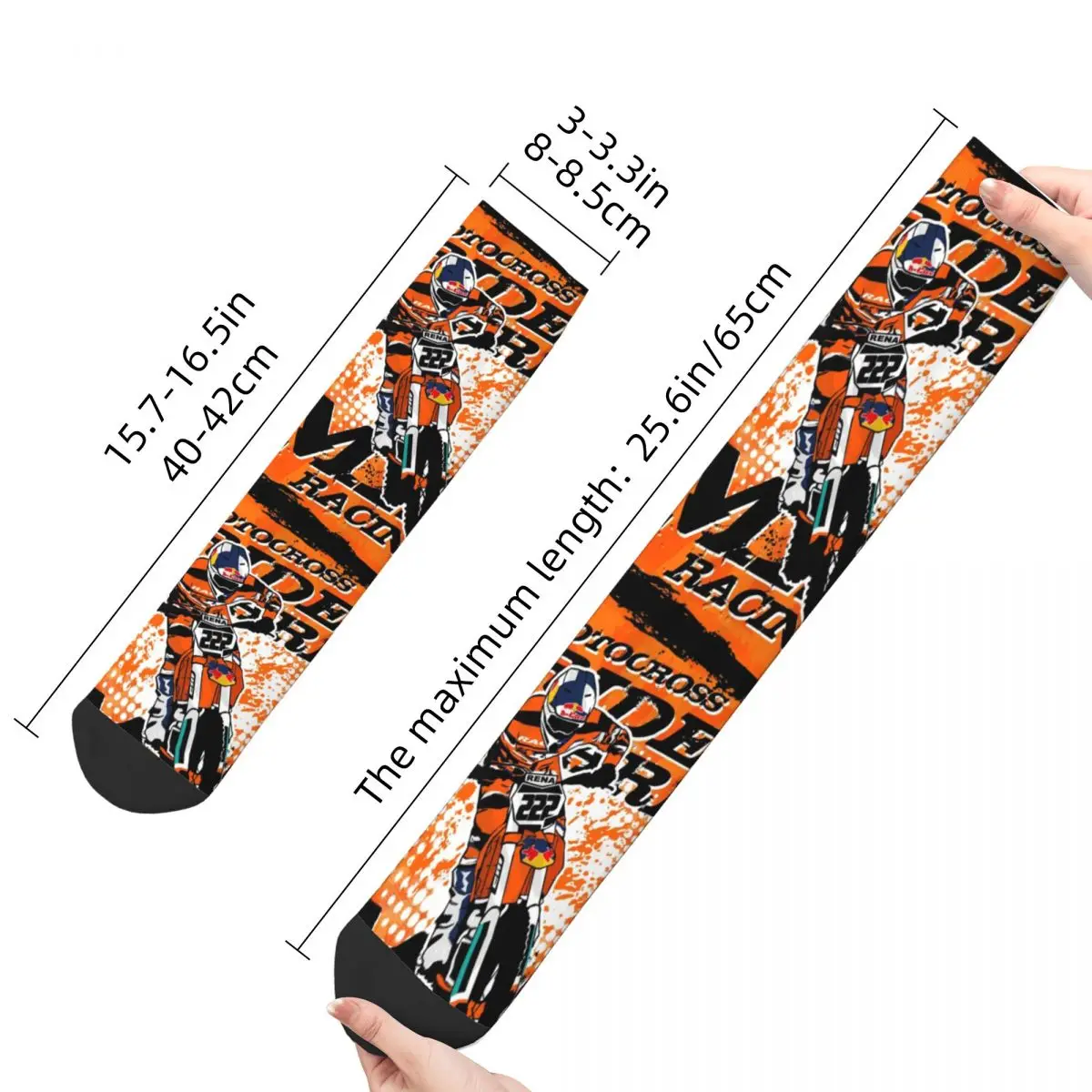 Funny Crazy Compression Sock for Men Moto Cross Racing Hip Hop Harajuku KTM Happy Seamless Pattern Printed Boys Crew Sock