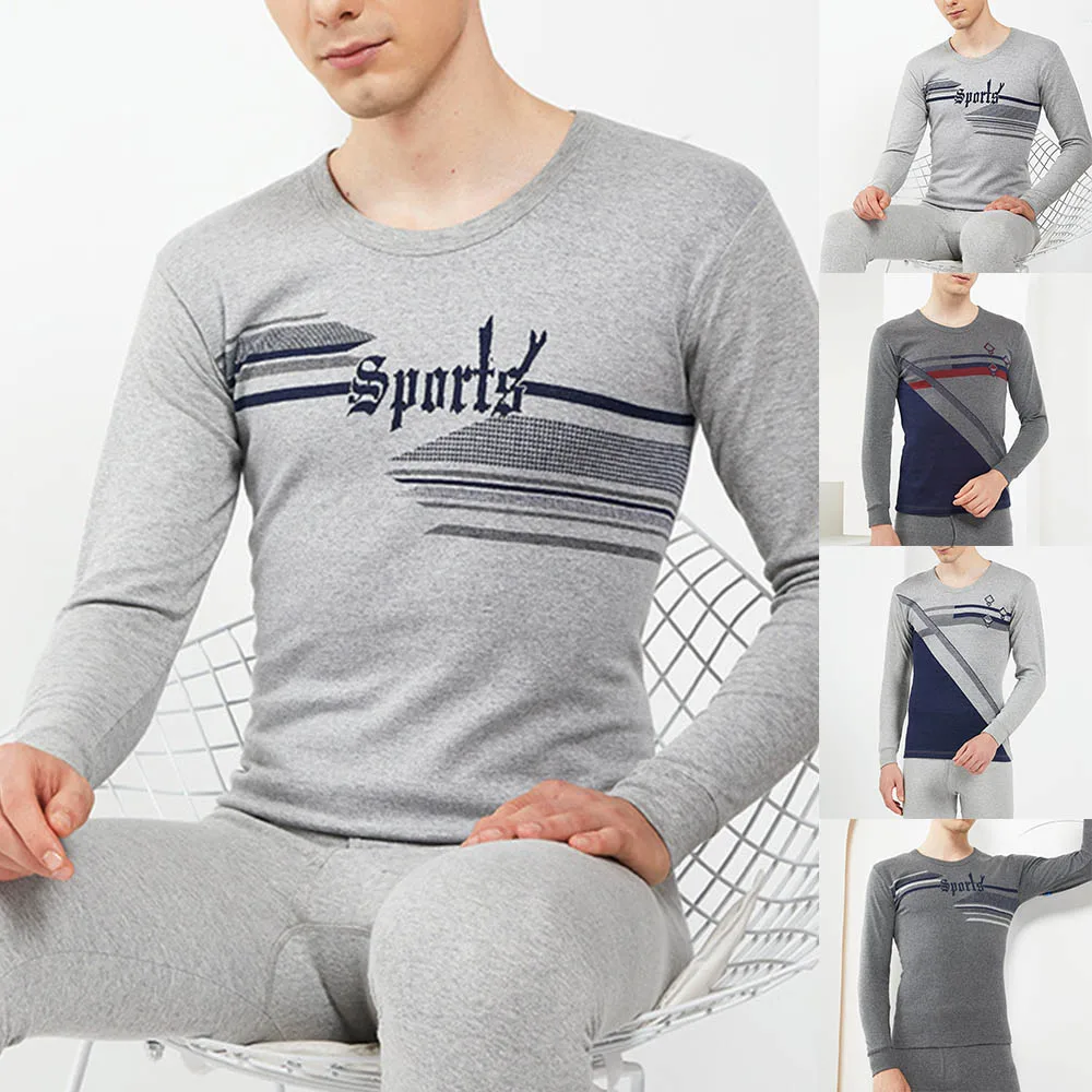 

Мужской комплект из топа и брюк, теплый мягкий хлопковый комплект термобелья большого размера, зимняя и осенняя одежда с круглым вырезом