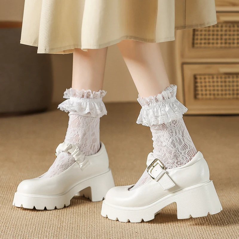 Japanese School Platform Lolita Shoes Vintage Mary Jane Shoes Women Cute Round Toe Thick Bottom Pumps Buckle Strap Leather Shoe