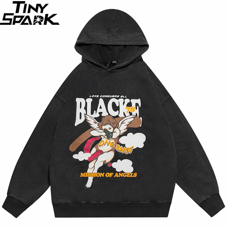 

Men Streetwear Hip Hop Oversize Hoodie Sweatshirt Funny Angel Cartoon Graphic Hooded Pullover Cotton 2022 Harajuku Hoodie Black