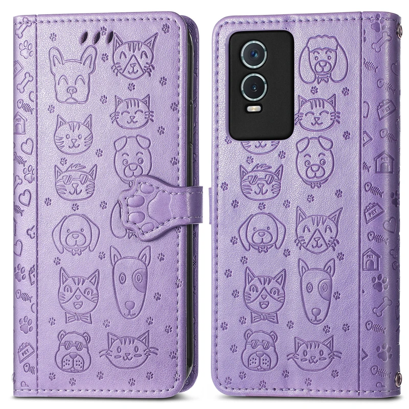 

Cat and Dog Pattern Phone Case For Vivo Y76 5G Flip Wallet PU Leather Case For Vivo Y76 5G Case For Vivo Y76S Y74S Y76 5G Cover