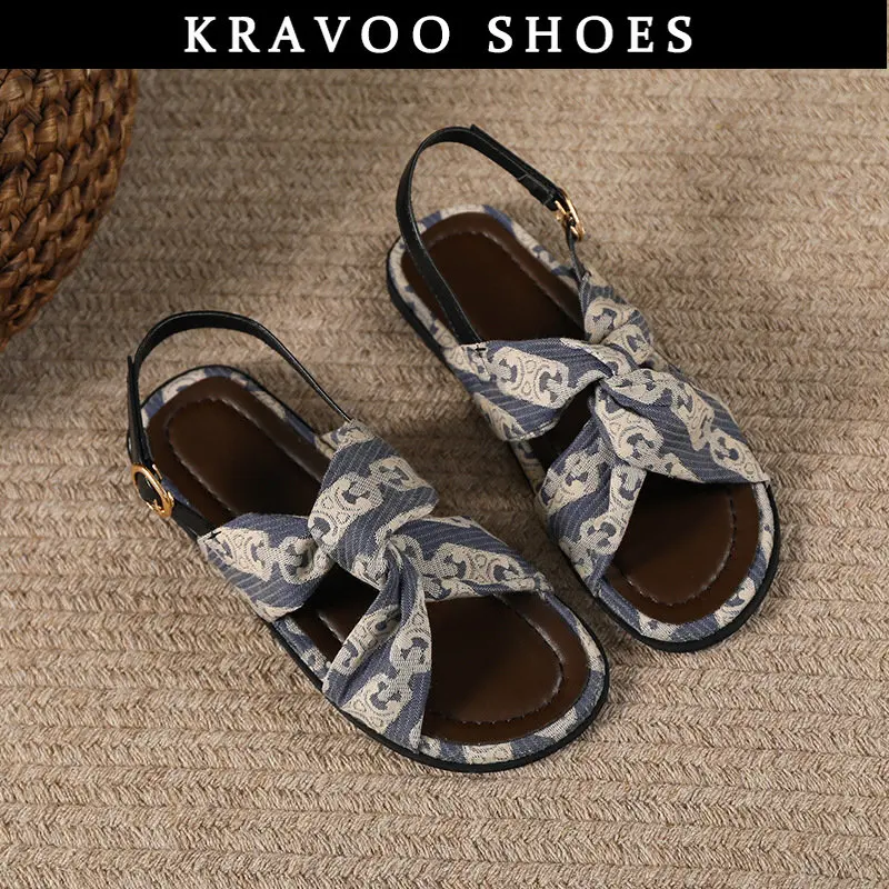 

Женские пляжные сандалии с ремешком сзади KRAVOO, винтажные шлепанцы на плоской подошве, дизайнерская женская обувь с принтом смешанных цветов, 2023