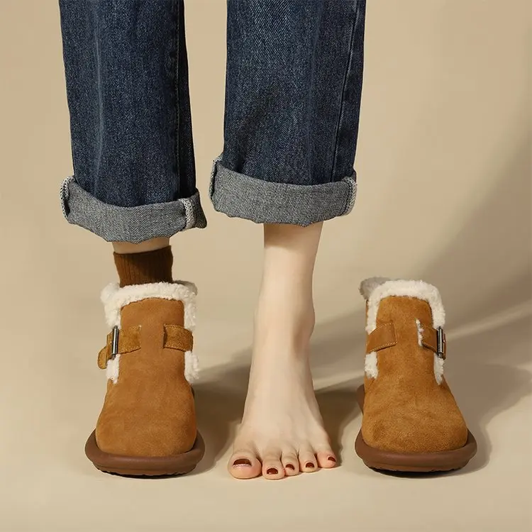 

Мягкие кожаные короткие сапоги, женская модель 2023, зимние Нескользящие зимние сапоги, плюшевая обувь, обувь на плоской подошве