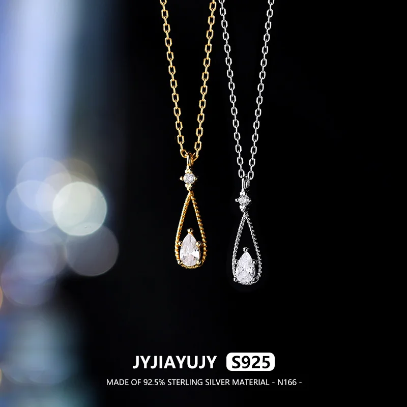 

Ожерелье JYJIAYUJY из стерлингового серебра 100% пробы с белым цирконием и вырезами в форме капли воды, двухцветное модное ювелирное изделие, подарок для ежедневного использования N166