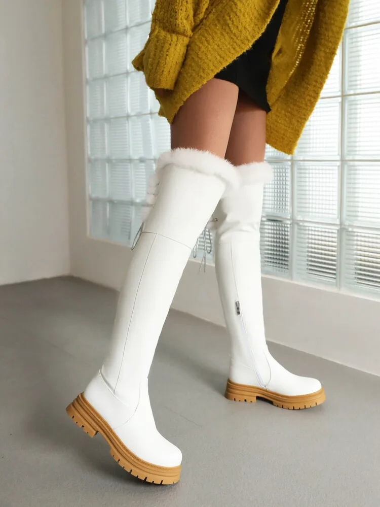 

Snow Boots For Women Winter Warm Over The Knee Boots 2022 Fashion Platform Wedges Shoes Fur Furry Pull On Girls Thigh High