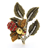 wulibaby vintage leaves and bee brooches for women men 2 color rhinestone insect party casual brooch pin gifts