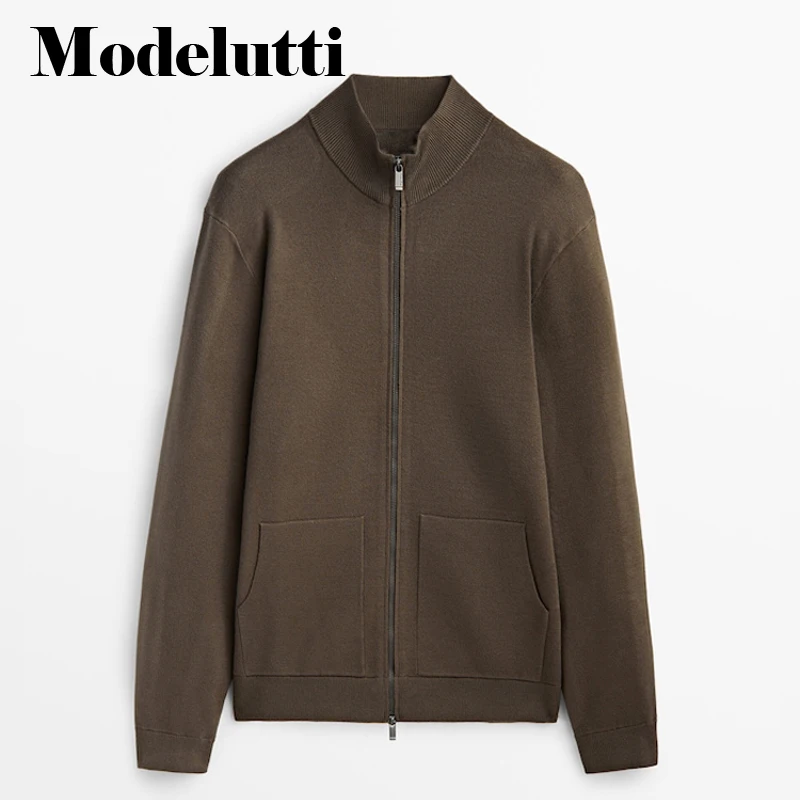 Вязаный свитер с длинным рукавом и карманами весна-осень |