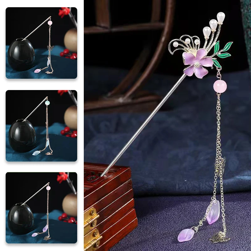 Винтажные Цветочные кисточки для волос в китайском стиле Модные металлические