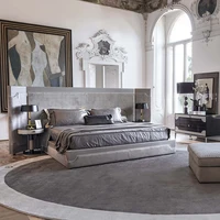 Double bed Italian style light luxury high-end master bedroom leather modern minimalist double bed Italian style