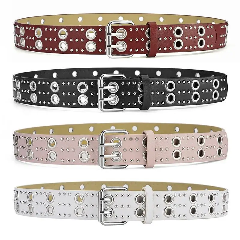 Fashion Cool Unisex Double Exhaust Eye Buckle Belt High Quality PU Leather Pin Buckle Belt Versatile Jeans New Accessories Belt