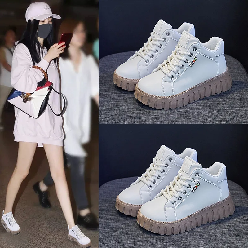 Women Platform Boots Shoes Winter Plush Round Toe Ladies Retro Ankle Boot Female Autumn Woman Thick Bottom Lace-up Booties Shoes