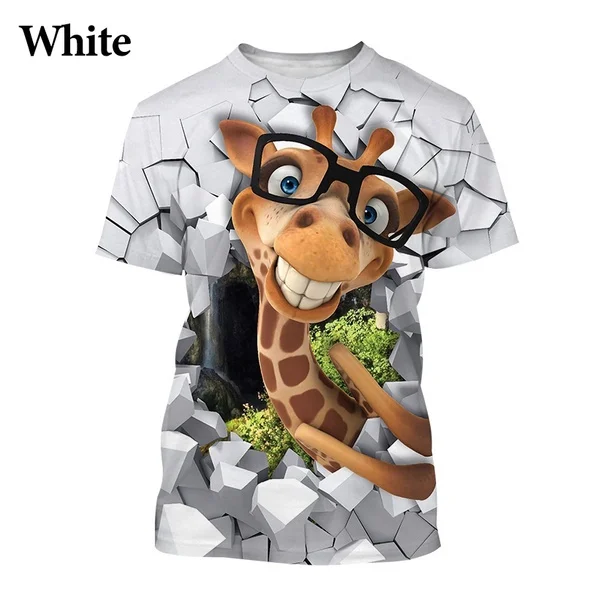 Летняя Забавная детская рубашка, топы, футболки с 3D принтом жирафа, животных, рубашки с круглым вырезом, большие размеры, одежда для мальчиков и девочек, Повседневная Уличная одежда, короткая