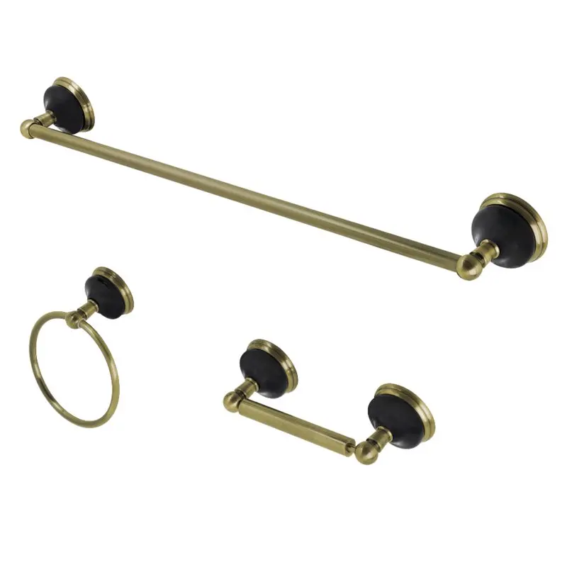 

Water Onyx 3-Piece Bathroom Accessory Set, Antique Brass