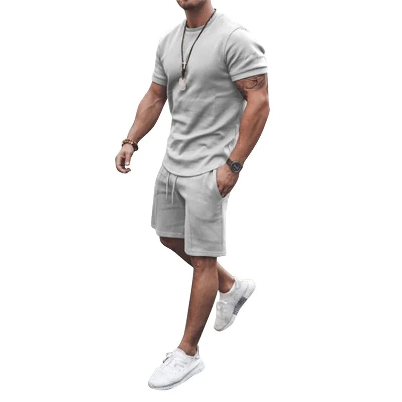 

Summer Men Oversized 3D Print Solid Color T-shirt + Shorts Sportswear Casual Simple Type Short Sleeve Sports Suit Men Streetwear