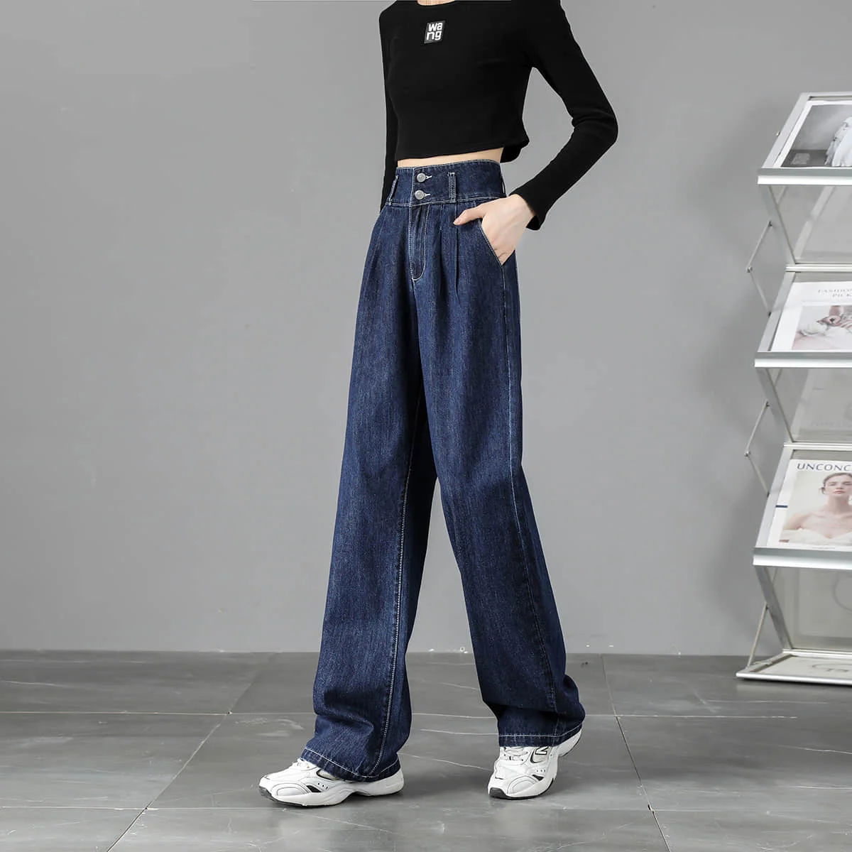 Woman Classic Jeans Luxury Brand Acne Ac Studios Lady Street Fashion Pants High Waist Jeans Female Washed Denim Fit Jeans